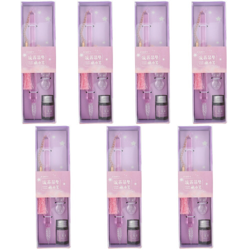 7Pcs Pink Glass Dipping Pen Writing Tool Decorative 2