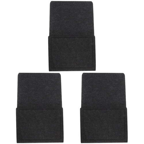 3Pcs Dark Grey Felt Bedside Hanging Storage Bag Organizer 1