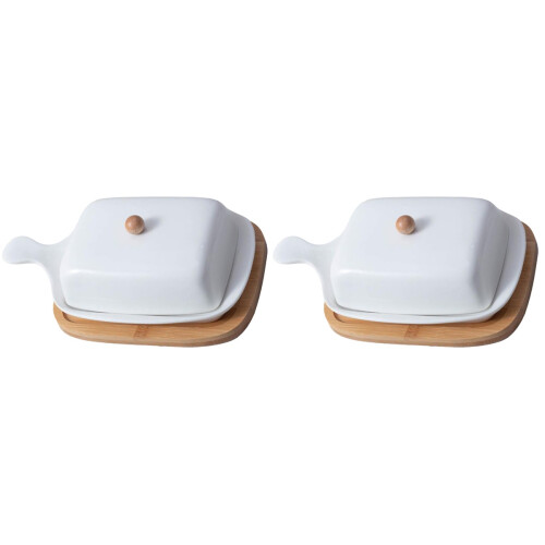 2Pcs Ceramic Butter Plate with Lid White Household Tableware Set 1
