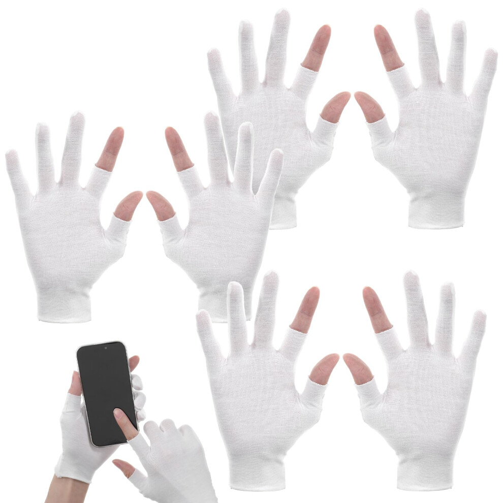 White 3 Pairs Fingerless Cotton Moisturizing Gloves, Touchscreenfriendly, Breathable For Sports