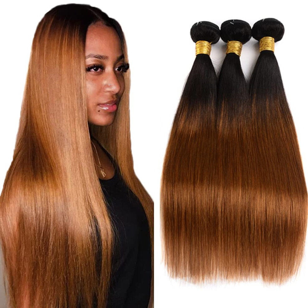 Unisex Brazilian Remy Hair Bundles Straight Ombre T1b30 Human Hair Extensions 18 20 22 Inch 3Pcs