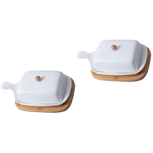 2Pcs Ceramic Butter Plate with Lid White Household Tableware Set 2