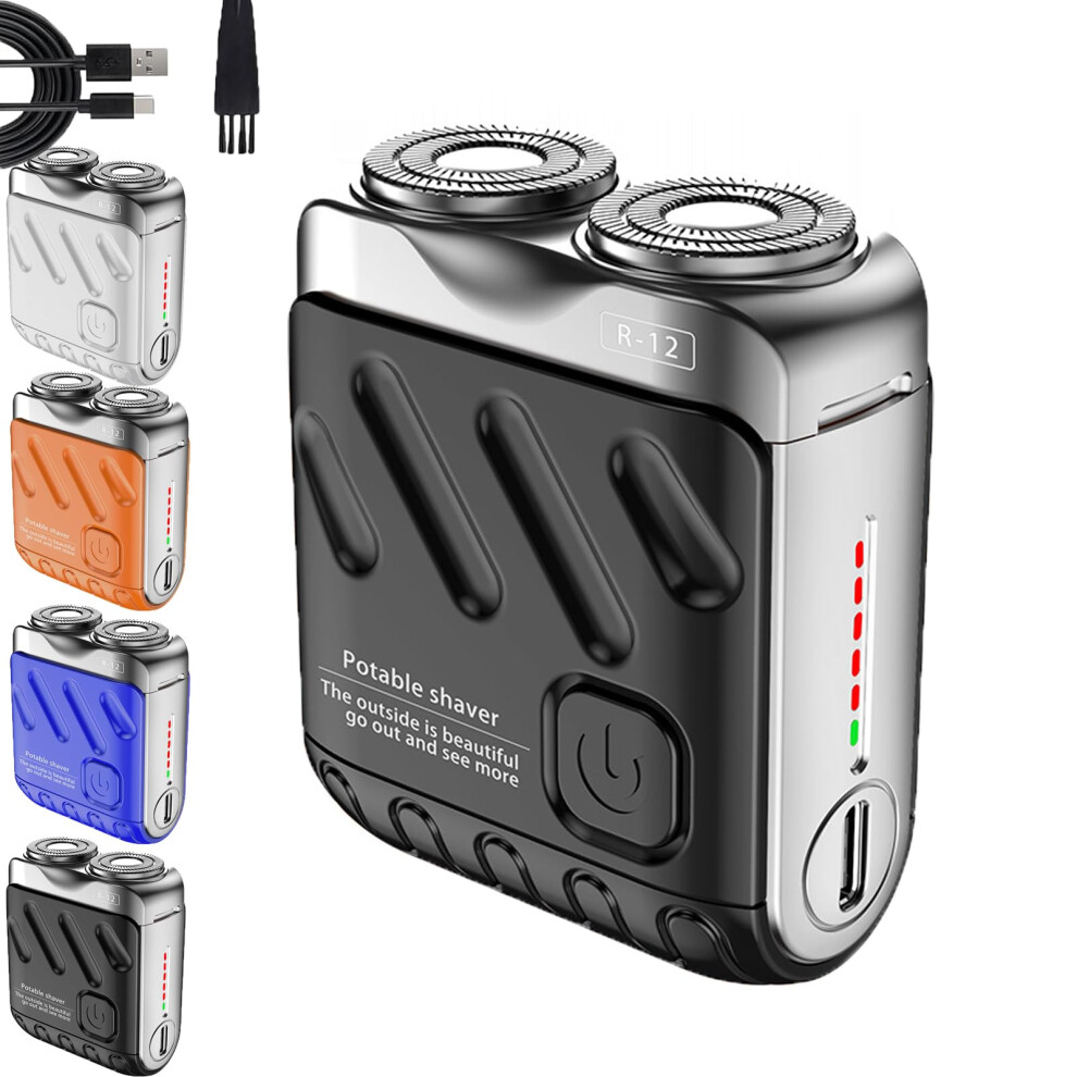 Black Electric Shaver For Men With Dualhead Magnetic Blades, Usb Rechargeable Pocket Travel Razor (Black)