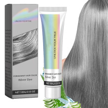 Silver Hair Dye 2in1 Natural Essence, Metallic Silver Color for Dark Hair, Permanent Salon Quality