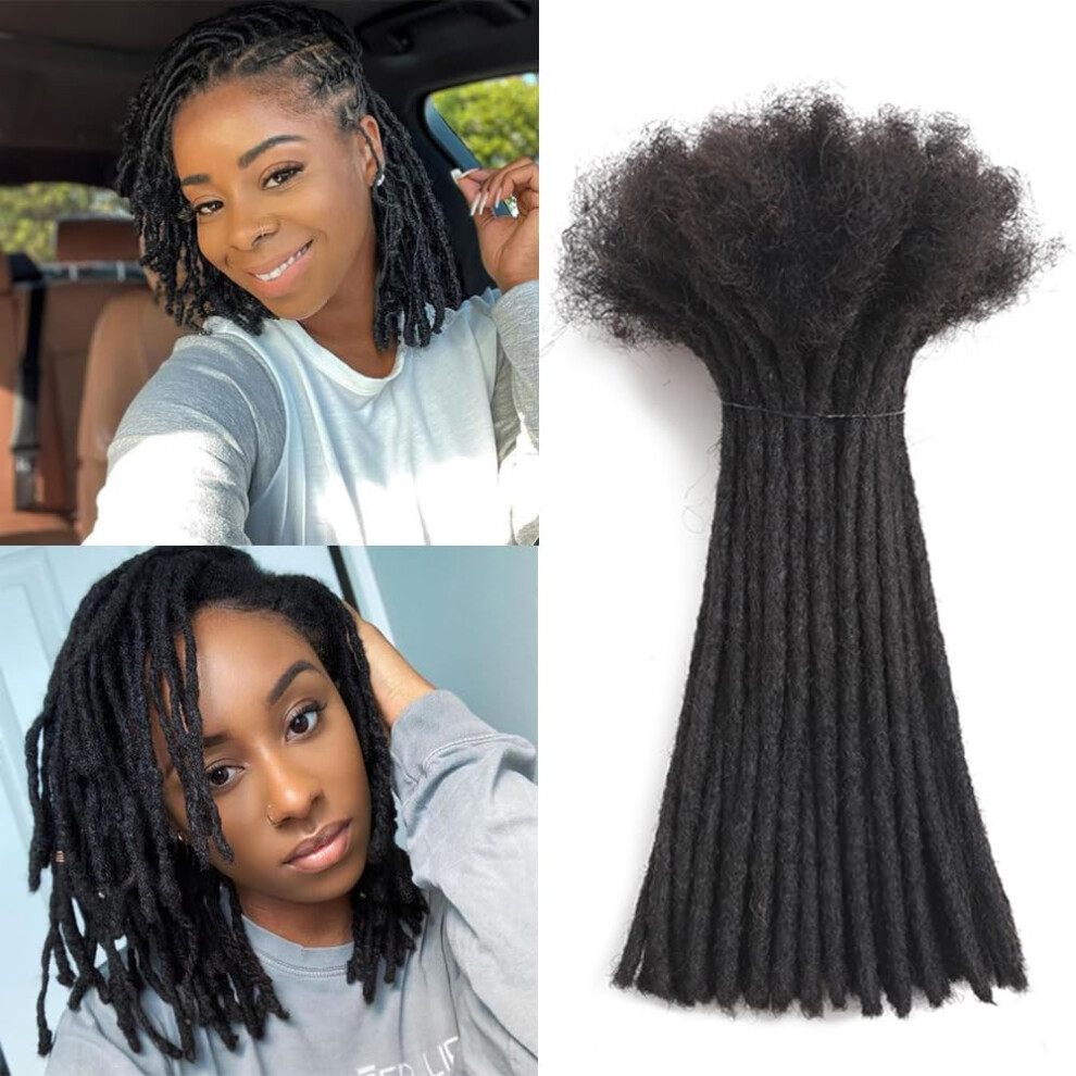 Unisex 6 Inch 0.8Cm 1B Human Hair Dreadlock Extensions, Handmade Permanent Locs, 30 Strands