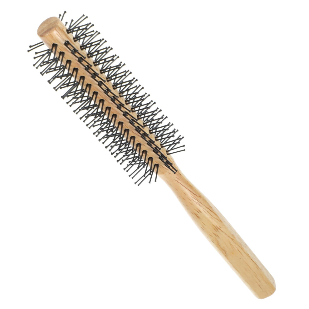 Round Hair Brush for Curly Hair Blow Drying with Ergonomic Wooden Handle and Tangle Nylon Bristles
