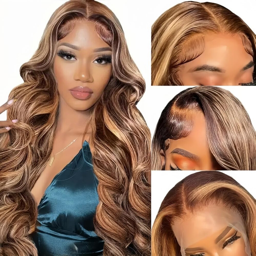 Unisex Human Hair Lace Front Wig 22 Inch Body Wave Honey Blonde Highlight Ombre 13X6 Hd Transparent Lace Glueless 200% Density Pre Plucked