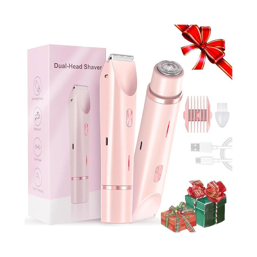 Pink Women's Bikini Trimmer And Electric Shaver, Dual Head Painless Hair Remover, Ipx7 Waterproof, 120Min Cordless,