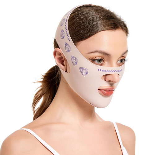 V Face Lifting Strap with Adjustable Fit, Breathable Double Chin Reducer Band, Beige 2