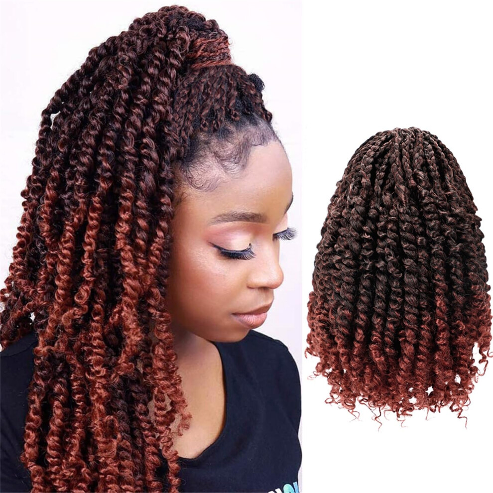 Unisex Brown 8 Inch Ombre Pretwisted Passion Twist Crochet Hair Extensions For Kids, 8 Packs Bohemian Style