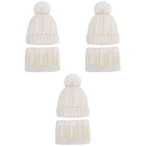 3Ensembles Bonnet Enfants Écharpe Tricotée Hiver 2