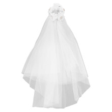 7Pcs White Pearls Veil Tulle Bridal Headband Wedding Long Veil