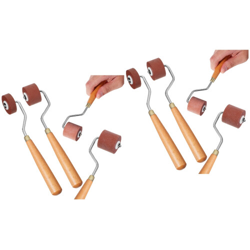 6Pcs Rubber Brayer Rollers Brown Wood Sturdy Craft and Printmaking 2