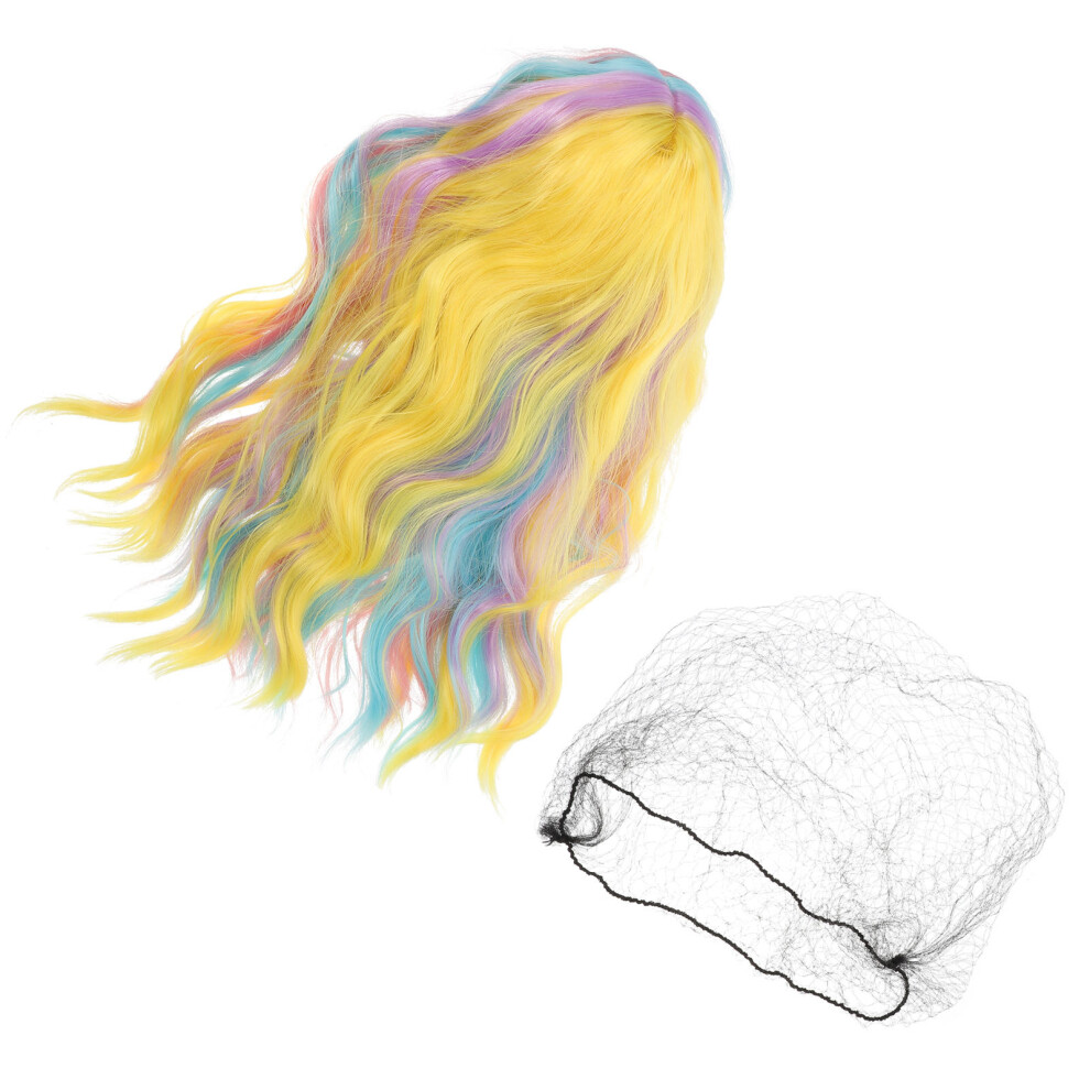 Villcase 3Pcs Rainbow Wavy Shoulder Length Wigs Colorful Cosplay Wigs For Women