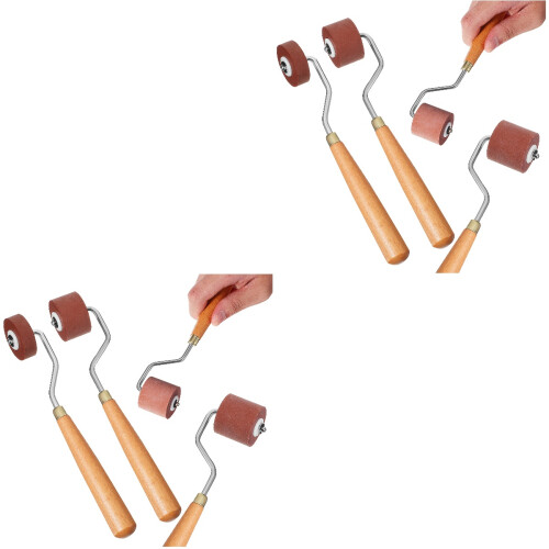 6Pcs Rubber Brayer Rollers Brown Wood Sturdy Craft and Printmaking 1