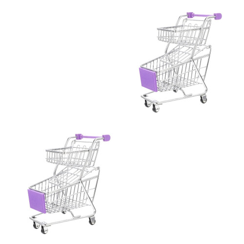 2pcs Mini Double Layer Shopping Cart Trolley Toy 2