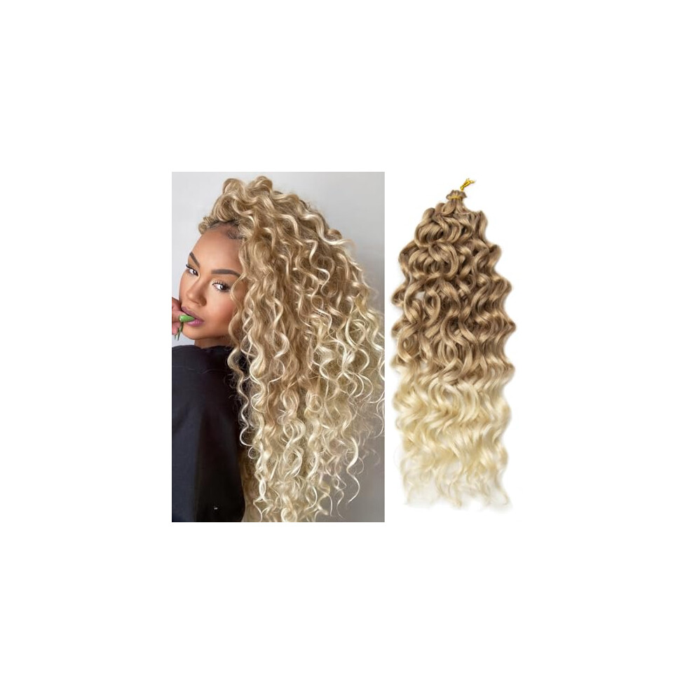 Unisex Black Ocean Wave Crochet Hair Extensions For Women, 24 Inch Deep Wave Synthetic Braids 27/613# Pack Of 2