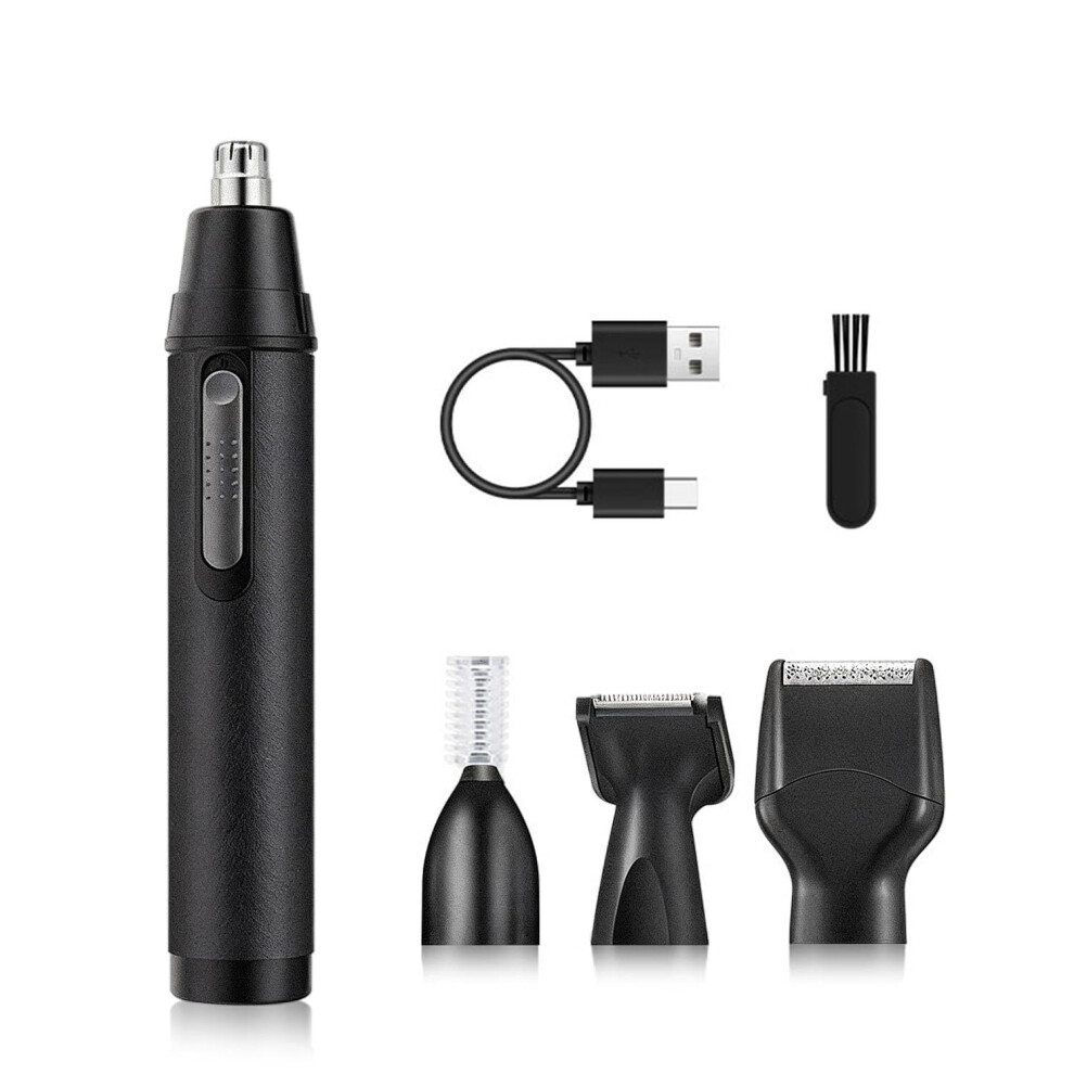 Nose Hair Trimmer 4in1 Rechargeable Ear Beard Eyebrow Clipper for Men with Metal Body