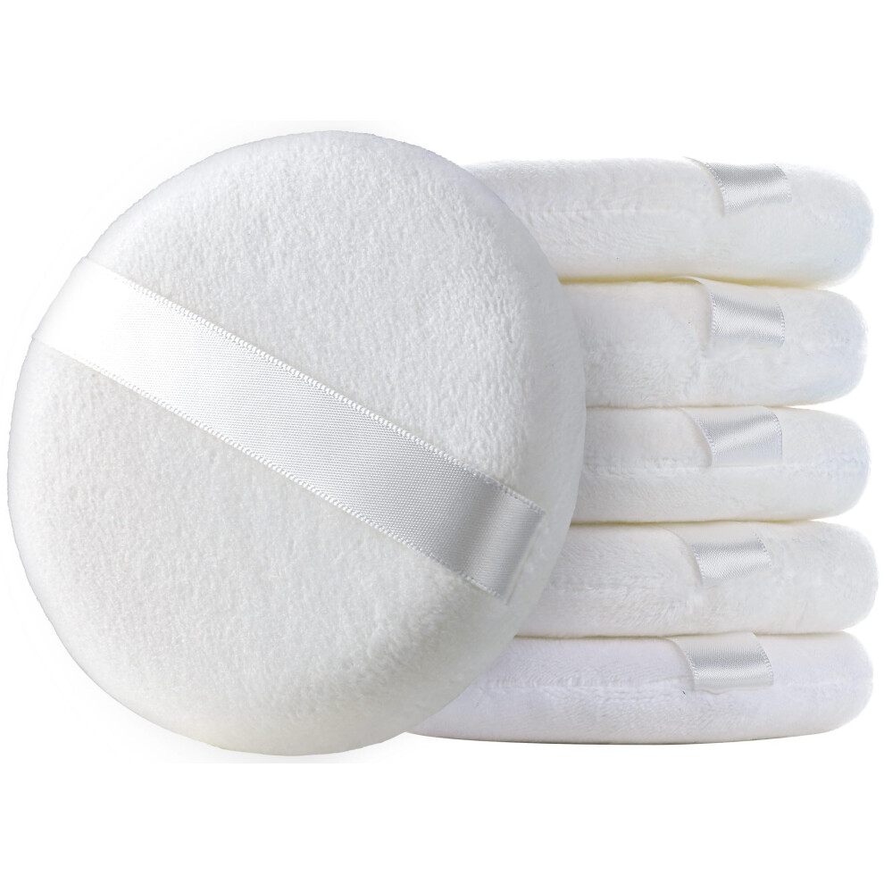 6pcs Large Velour Body Powder Puff 4.13 Inch Soft Round with Ribbon Handle for Sensitive Skin