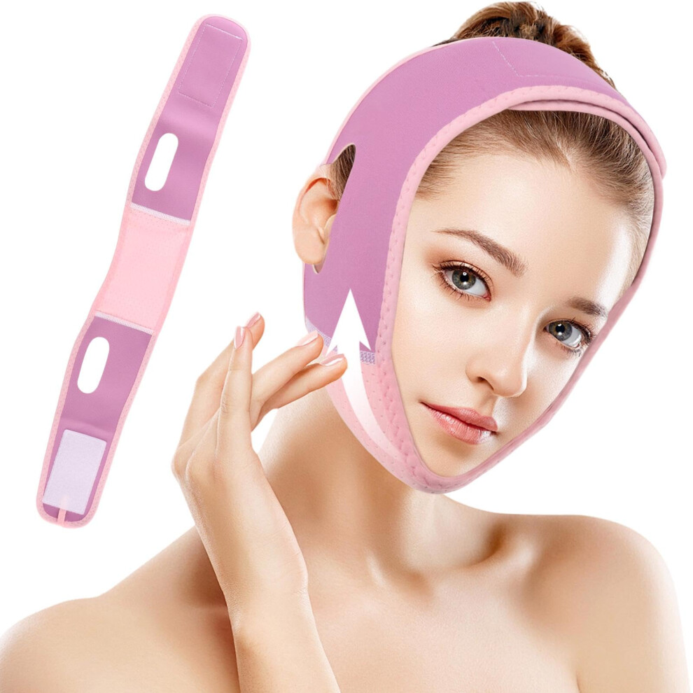 V Line Lifting Mask Double Chin Reducer with Adjustable Face Lift Strap, Breathable Reusable Purple