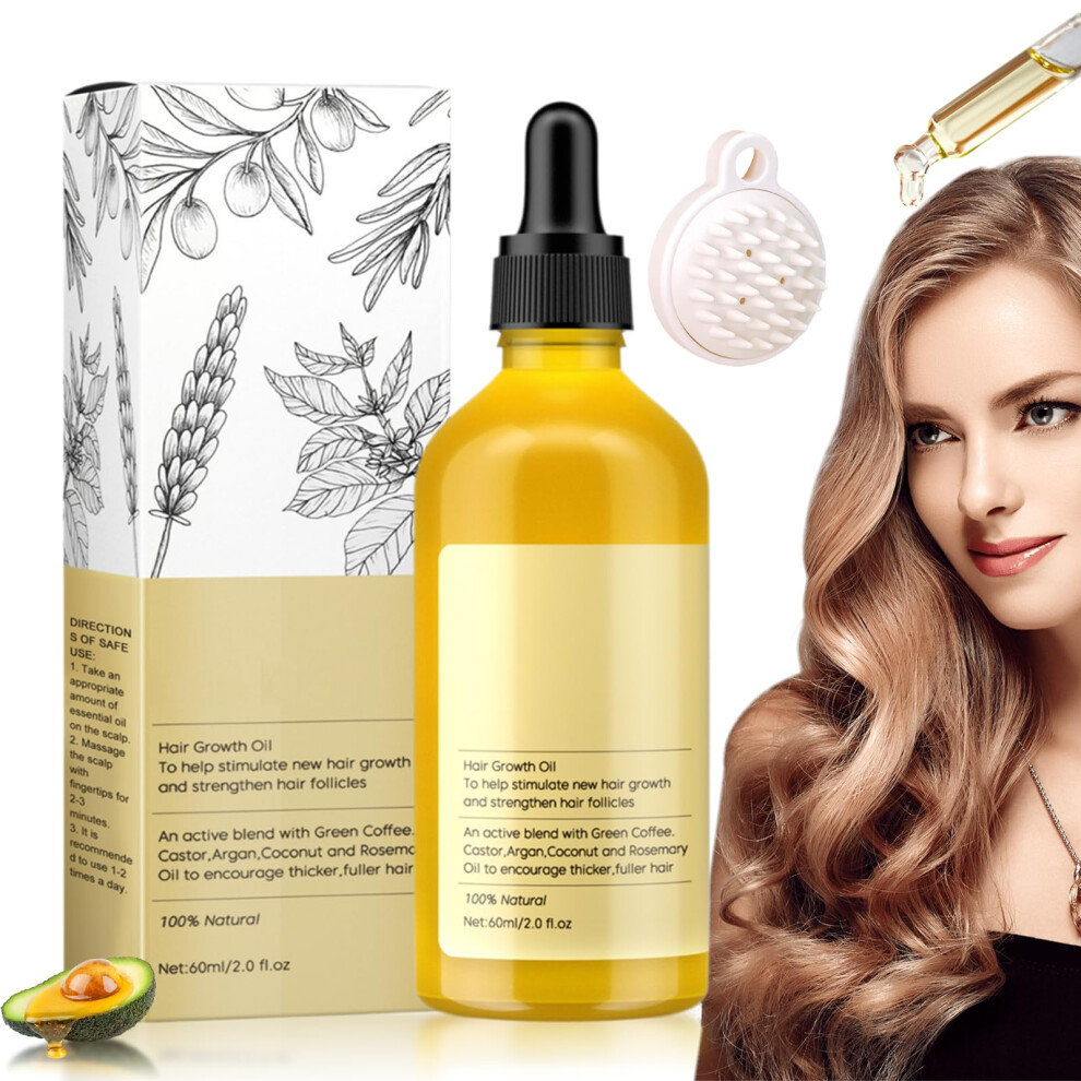 Rosemary Hair Growth Oil with Massager Boosts Thickening and Hair Loss Treatment 1pcs