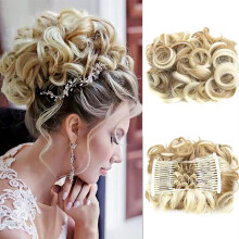 Messy Bun Hair Piece Clip In Heat Resistant Ash Blonde Chignon with Combs for Fast Styling