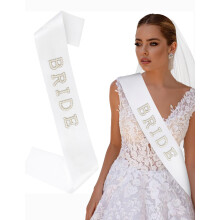 Pearl Bride Sash with Sparkling Letters, White Satin Bride to Be for Bachelorette Party