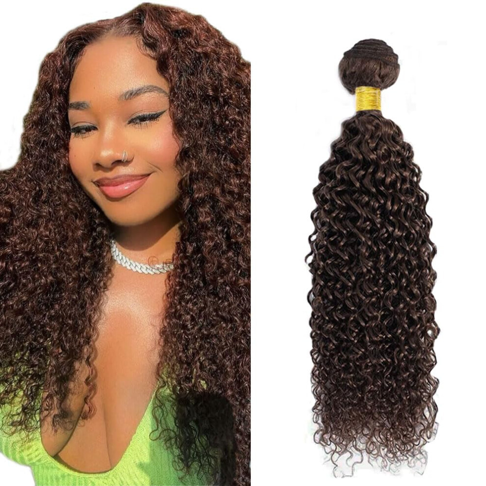 Unisex Brown Brazilian Remy Kinky Curly Hair Bundles 20 Inch Chocolate Human Hair Extensions