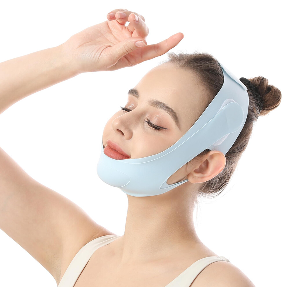 Light/Blue Face Lifting Belt Ice Silk V Line Face Lift Strap For Double Chin Reduction And Jawline Contouring