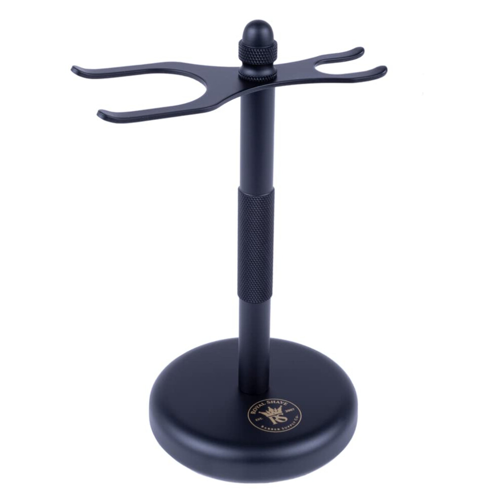 Black Safety Razor And Shaving Brush Stand With Weighted Antitip Base, Powder Coated