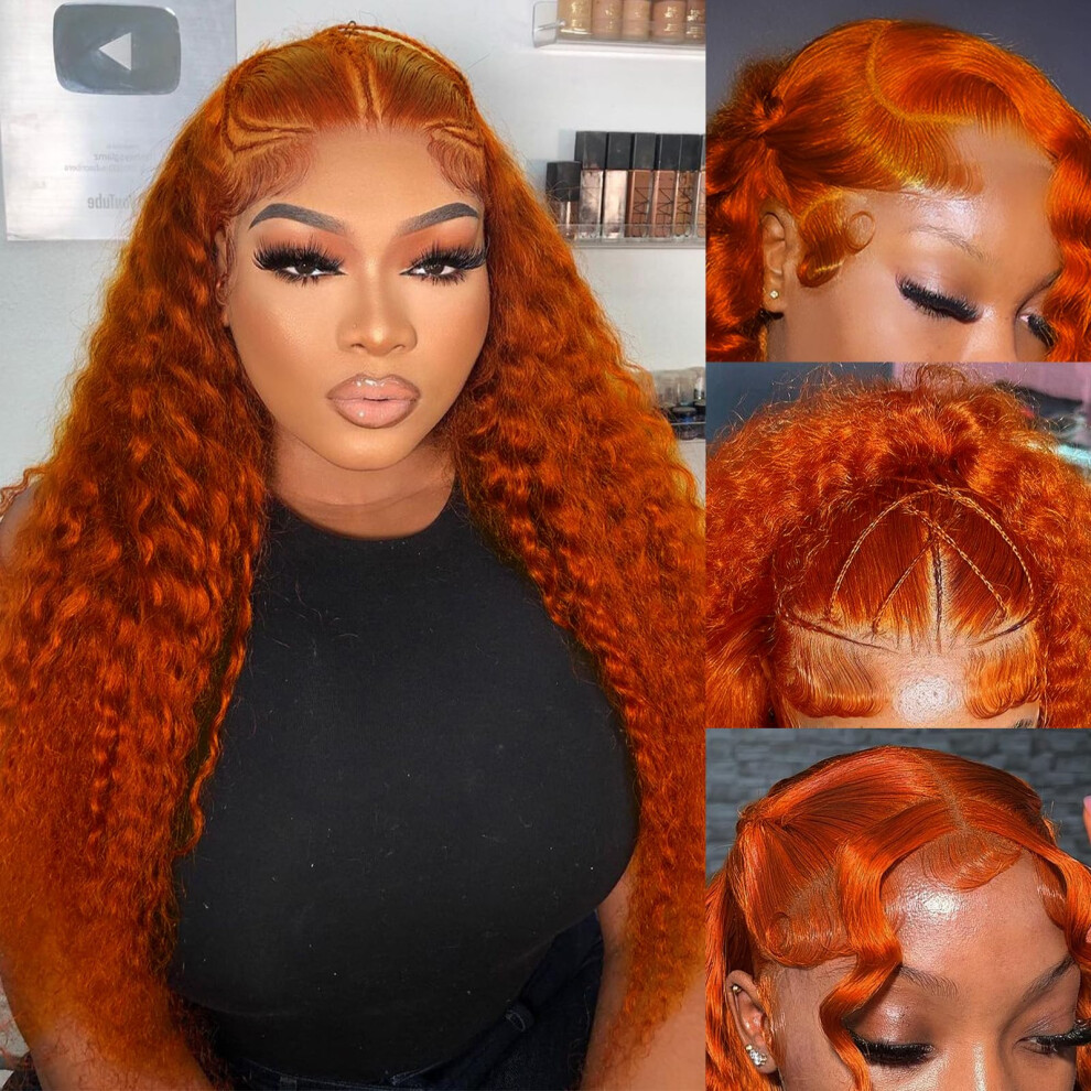 30 Inch Ginger Deep Wave Lace Front Human Hair Wig 13x4 HD 180 Density Natural Hairline