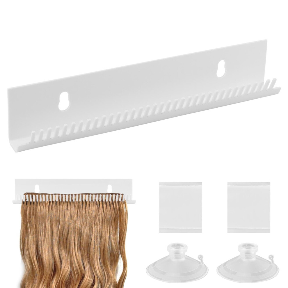 Hair Extension Holder with Suction Cups for Hands Styling and Tangle Organization  White