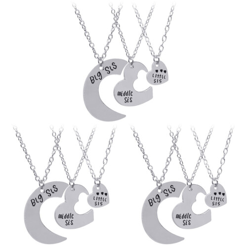 3Stk Schmuck Set Herz-Anhänger Puzzle Silber 1