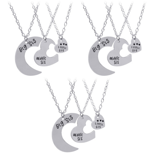 3Stk Schmuck Set Herz-Anhänger Puzzle Silber 2