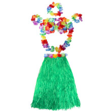 3Stk Hawaii Hula Rock Grün Mit Blumenkranz, Armband, Halskette Bra