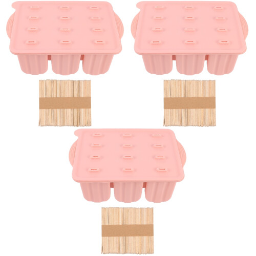 3Stk Eisform Aus Silikon Und Holz, Eiscreme Maker Set Rosa 2