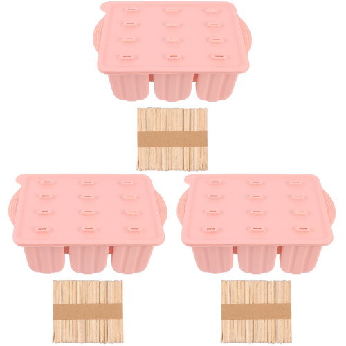 3Stk Eisform Aus Silikon Und Holz, Eiscreme Maker Set Rosa 1