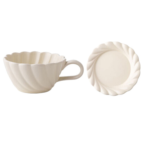 2Sets Robuste Keramik-Kaffeebecher Weiß Mit Teller Für Den Haushalt