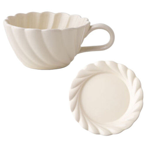 2Sets Robuste Keramik-Kaffeebecher Weiß Mit Teller Für Den Haushalt 1