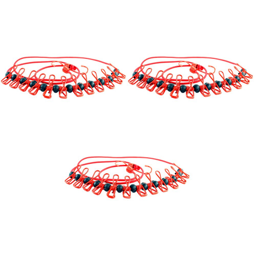 3Pcs Windproof Buckle Clothesline with Clothespins Portable Red 2