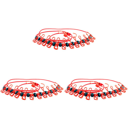 3Pcs Windproof Buckle Clothesline with Clothespins Portable Red 1