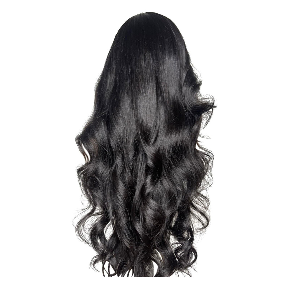 Unisex Black Long Curly Lace Front Wig For Women With Center Part, 120 Density Synthetic Fiber