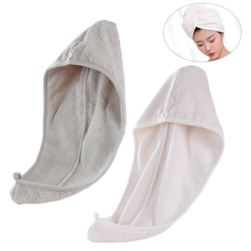 2pcs Microfiber Hair Towel Quick Drying Cap for Long Hair with Secure Button Closure Random Color 1