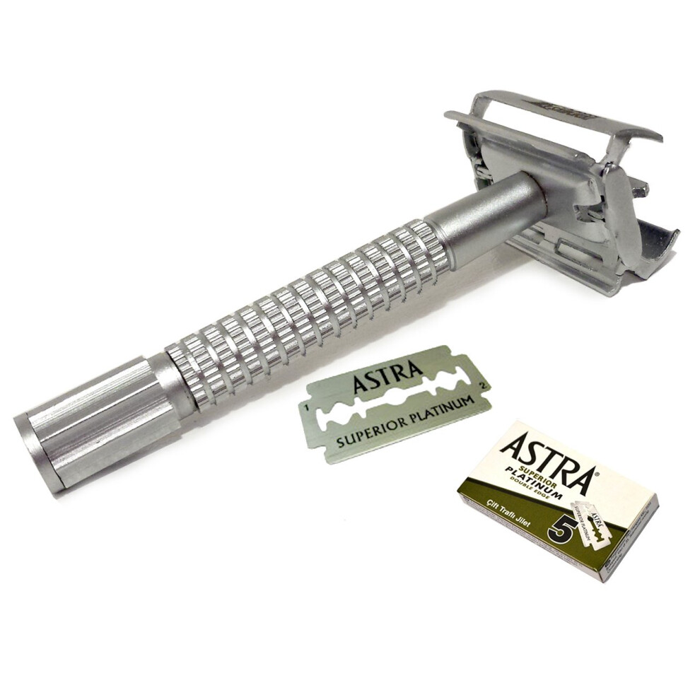 Safety Razor Butterfly Twist Opening Double Edge Precision with 5 Blades
