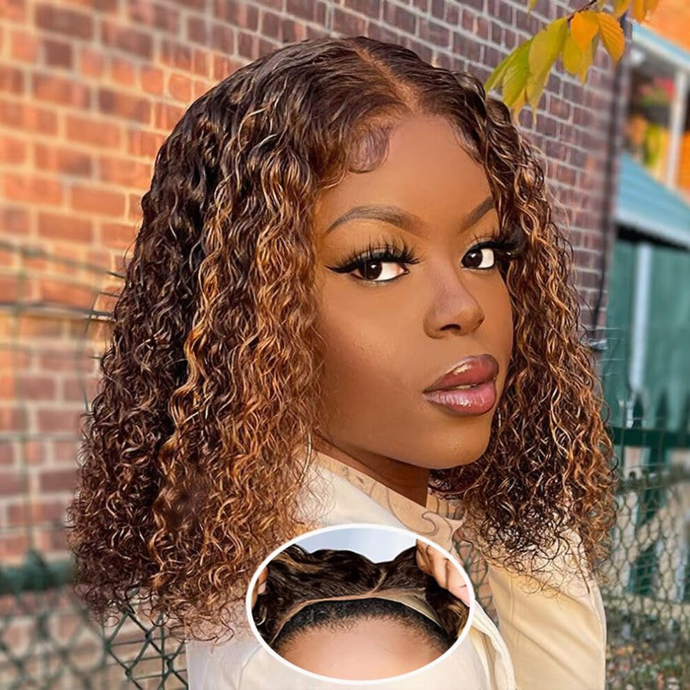 Bob Wig Human Hair 12 Inch Highlight Deep Wave Glueless Pre Plucked Ready to Wear for Black Women