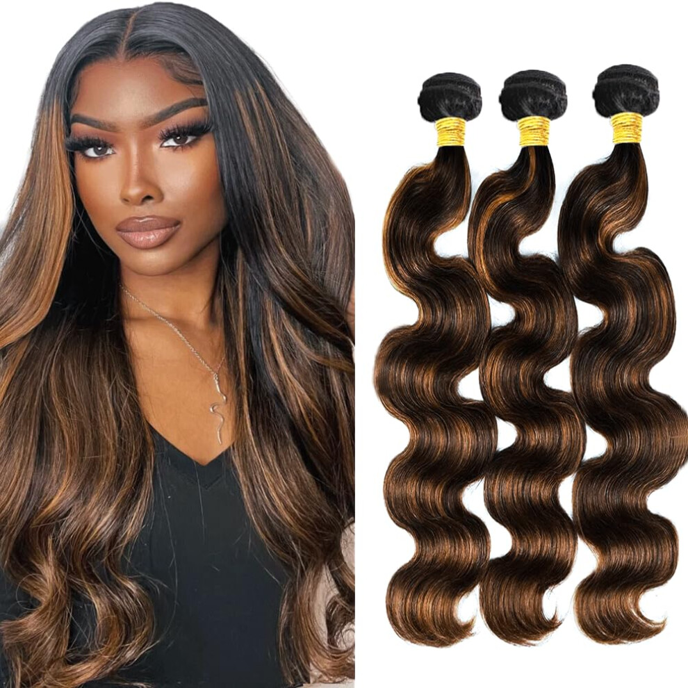Unisex Brazilian Body Wave Human Hair Bundles 26 28 30 Inch P1b/30 Ombre Two Tone Virgin Extensions
