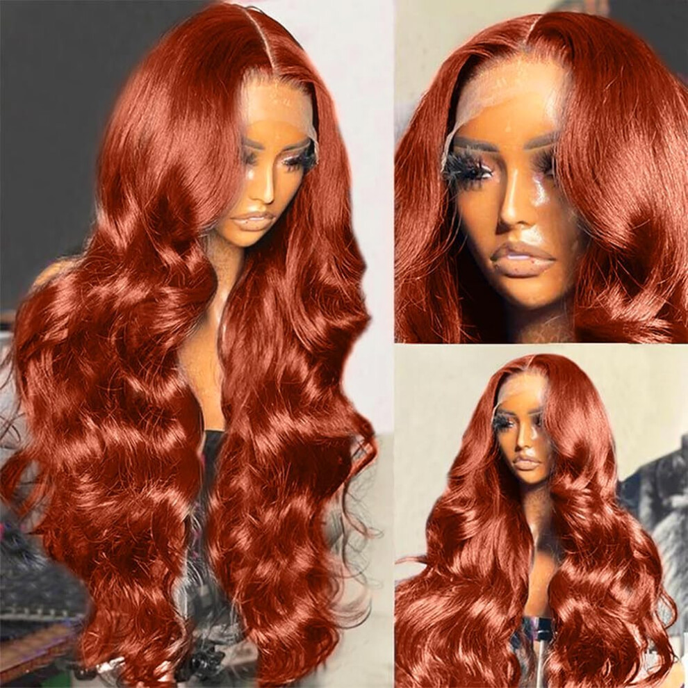 24 Inch Reddish Brown Lace Front Wig Human Hair 13x6 HD Body Wave PrePlucked Hairline for Women