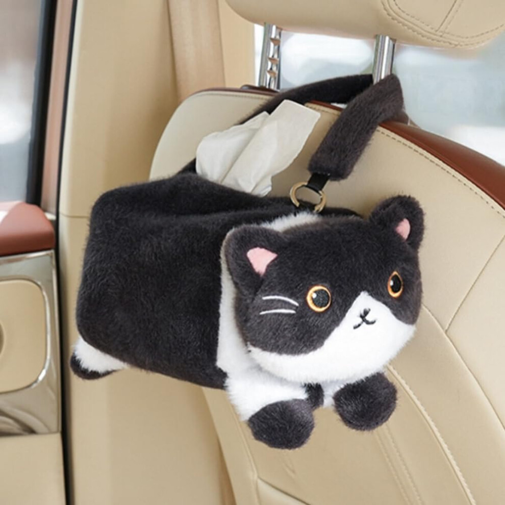 Cute Cat Car Tissue Holder Plush Kitten Box With Headrest Hook And Soft Plush For Women And Kids 9070919769924