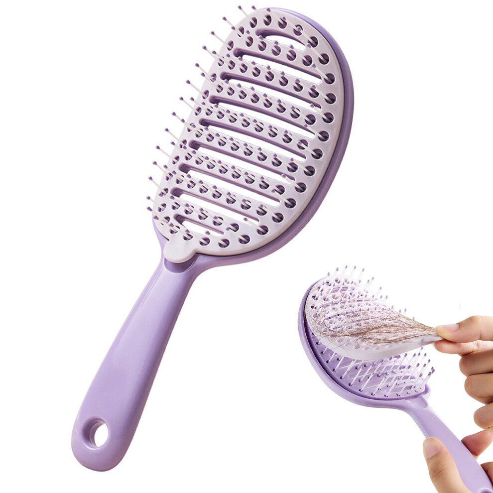 Purple Detangling Hair Brush With Selfcleaning Hair Removal, Paddle Comb For Thick Curly Wet Or Dry Hair