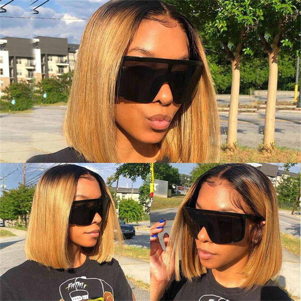 Human Hair Bob Wig T1B/27 Ombre 12 Inch Straight 4x4 Lace Closure 180 Density Natural Hairline
